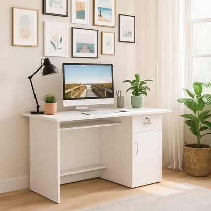 NITYAM Premium Quality Computer Table With Drawer Keyboard Tray for Storage Engineered Wood Office Table NITYAM