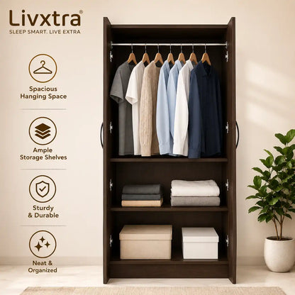 Livxtra Wooden Furniture Wardrobe With Storage Clothes Hanger for Bedroom Engineered Wood 2 Door Wardrobe