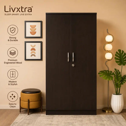 Livxtra Wooden Furniture Wardrobe With Storage Clothes Hanger for Bedroom Engineered Wood 2 Door Wardrobe