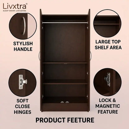 Livxtra Wooden Furniture Wardrobe With Storage Clothes Hanger for Bedroom Engineered Wood 2 Door Wardrobe