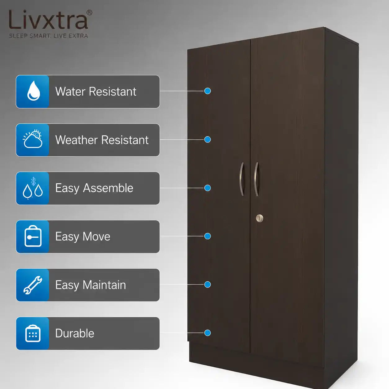 Livxtra Wooden Furniture Wardrobe With Storage Clothes Hanger for Bedroom Engineered Wood 2 Door Wardrobe