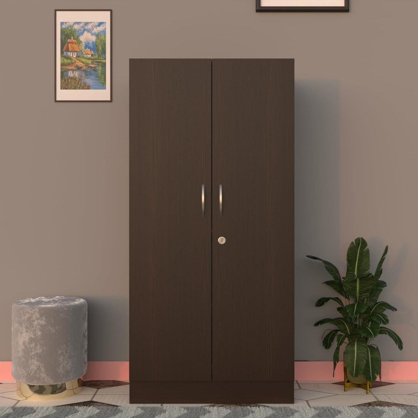 NITYAM Wooden Furniture Wardrobe Almirah With Storage Cloth For Bedroom Engineered Wood 2 Door Wardrobe NITYAM